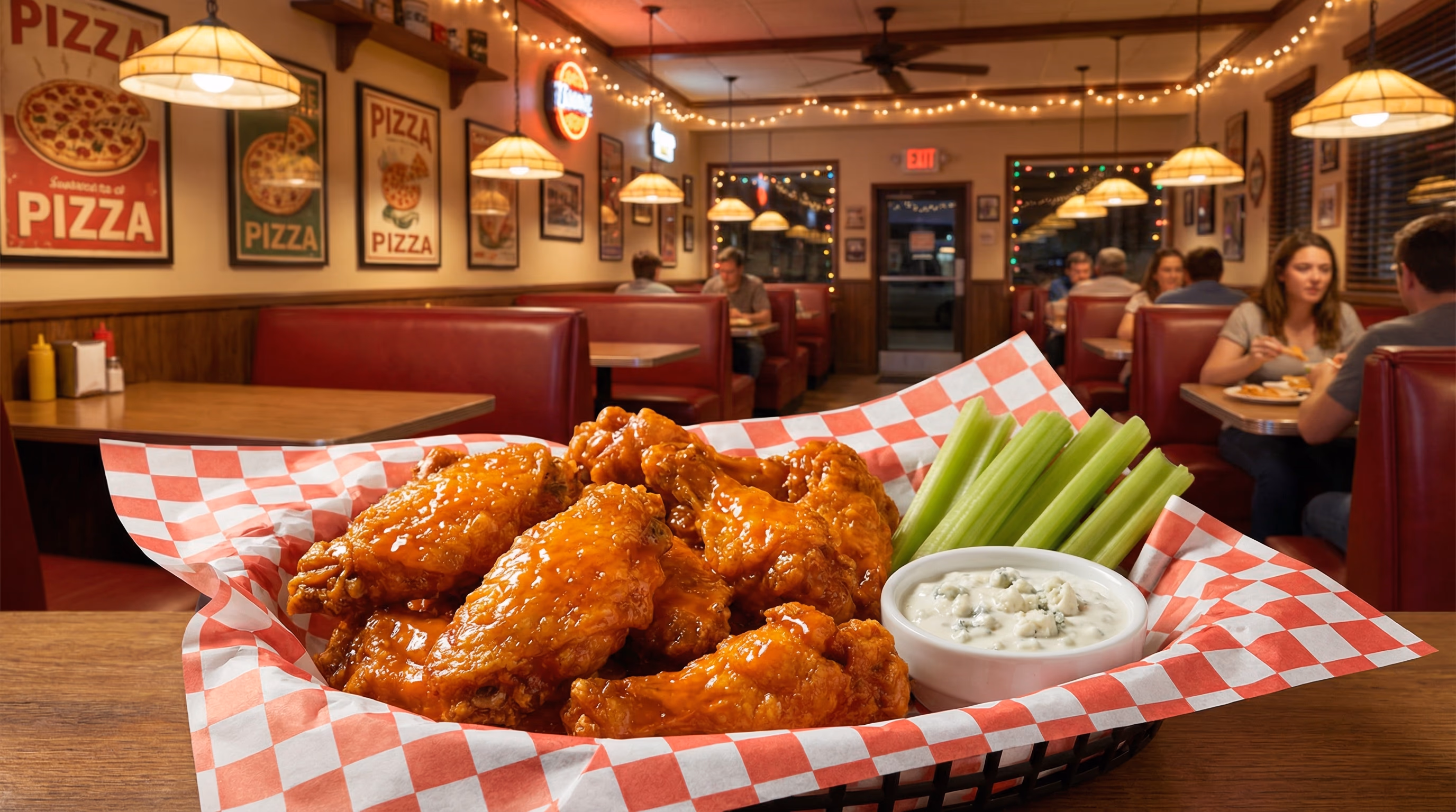 Crispy chicken wings with sauce from Chubby's Pizza